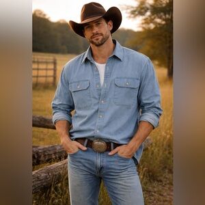 Vintage LL Bean Shirt Mens XL Blue Denim Work Shacket Button Up western country